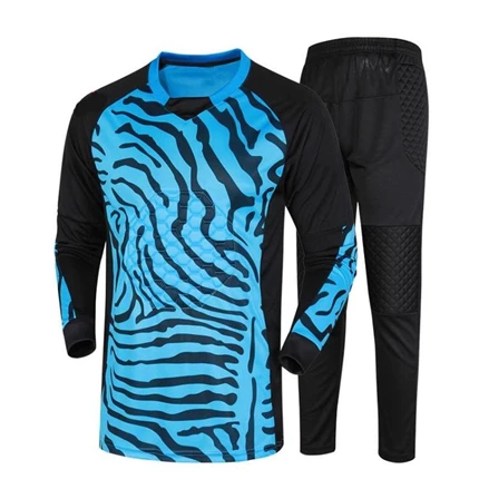 Blue pants ZMSM Молодежные взрослые Вратарские футбольные майки комплект губок защита вратаря Футбольная форма полосатая Вратарская рубашка брюки и шорты - Цвет: Blue pants