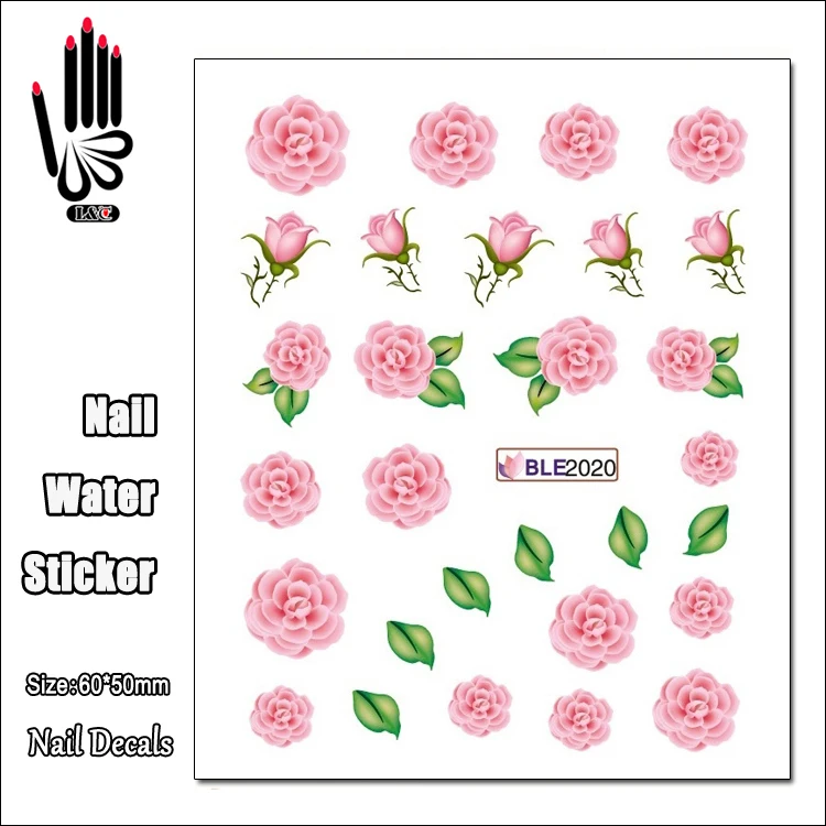 1 Sheet Nail Water Sticker BLE2020 Pink Green Flower Nail Art Water Transfer Sticker For Nail Wraps Decal