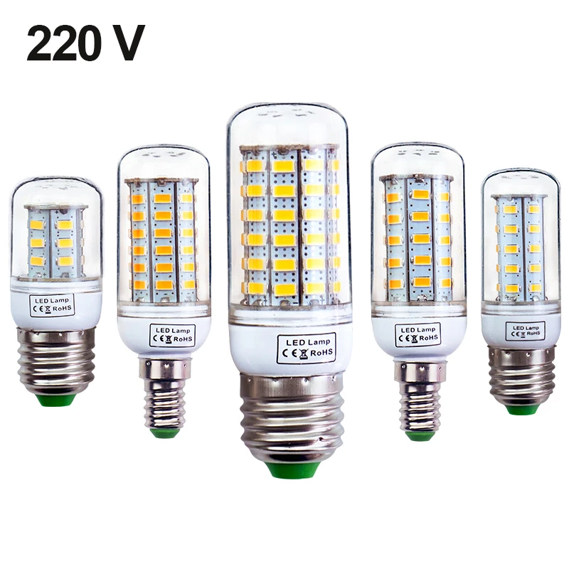LED Bulb Corn E27 E14 220V Light SMD5730 Mini Smart IC Lamp 24/36/48/56/69/72LEDs Chandelier Home Decoration Z20 | Лампы и освещение