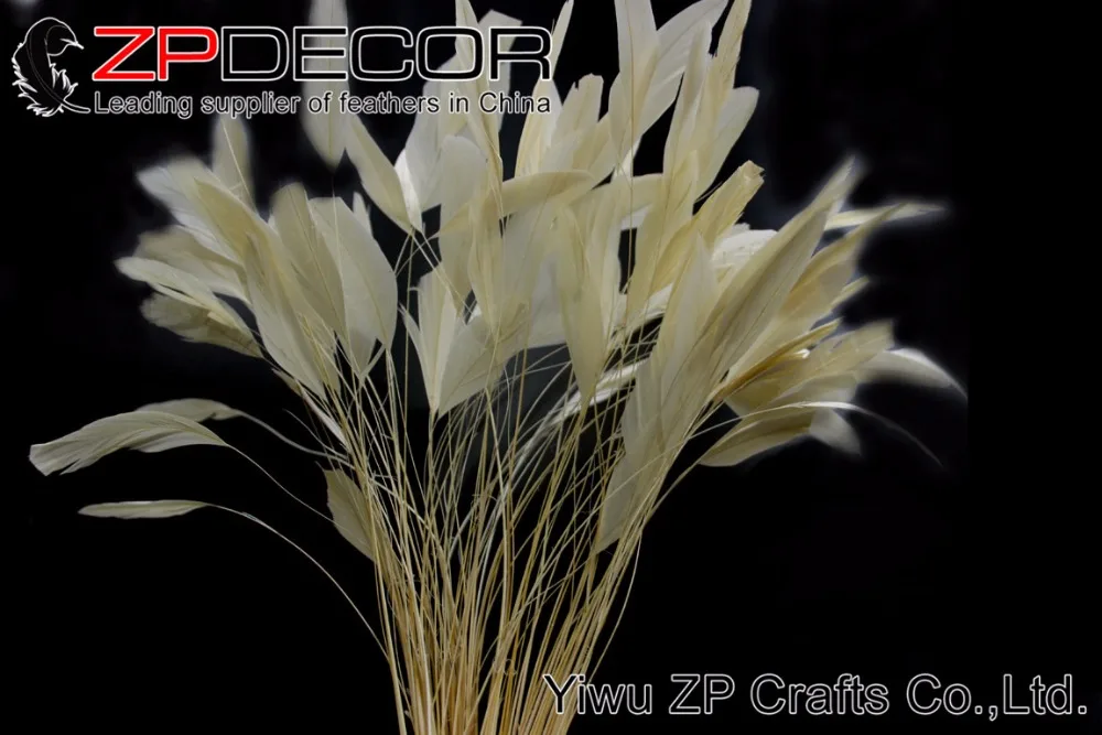 

ZPDECOR 10-12 inch(25-30cm) 100pcs/lot Incredible Bleached Stripped Rooster Tail Teathers Ivory For Wedding Dress Skirt