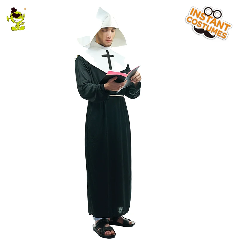 

Adult Men's Christian Costume Black Robe Fancy Dress Funny Party Cosplay Christian Costumes
