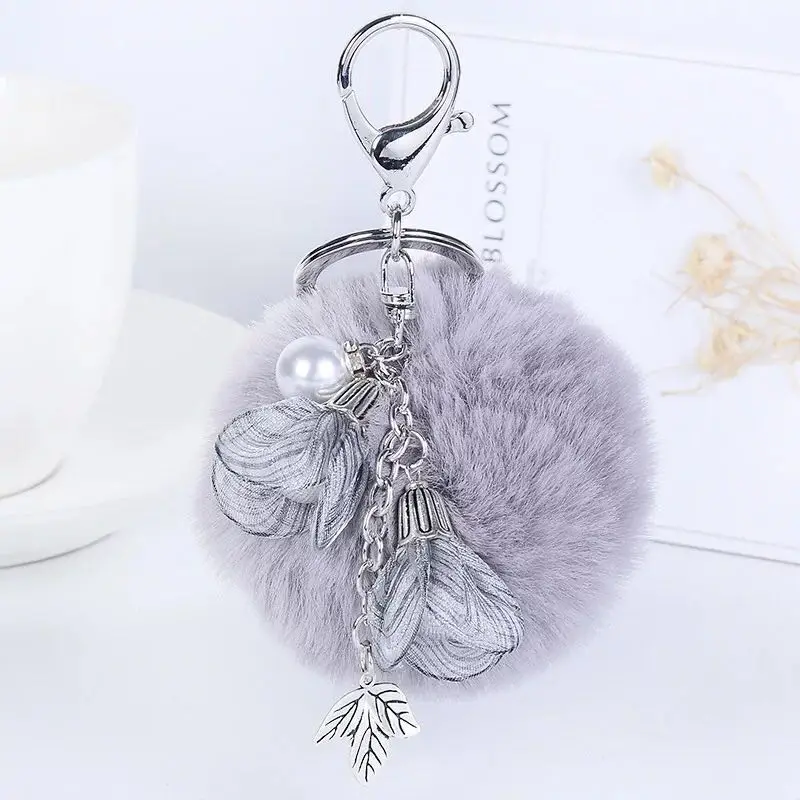 New exquisite pearl plush keychain cute ball bag car pendant creative gift key ring cloth flowers charm | Украшения и аксессуары