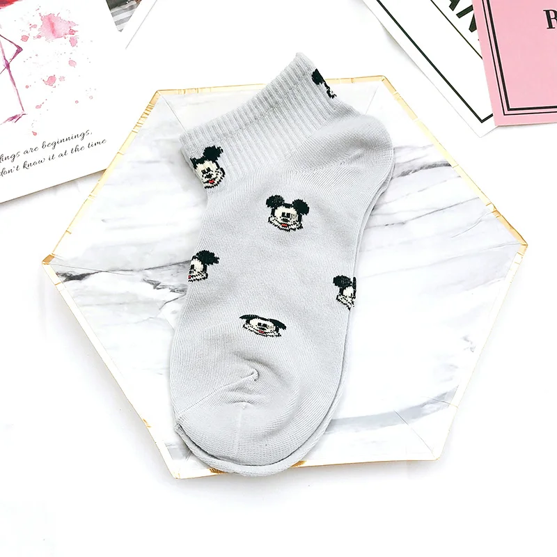 Socks for women New Mickey Head Print Candy Color Lady Cartoon Cotton Breathable Sweat Girls 1pair=2pcs | Женская одежда