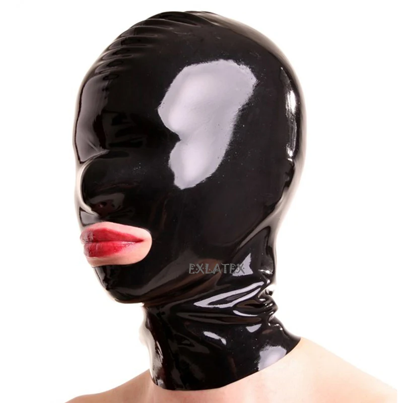 Латексный капюшон унисекс искусственный латексный бондаж с отверстиями на