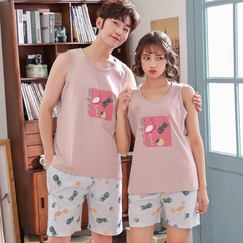 Жилет для пары Ночной костюм 4XL хлопковые Пижамные комплекты пижама Mujer Femme летний
