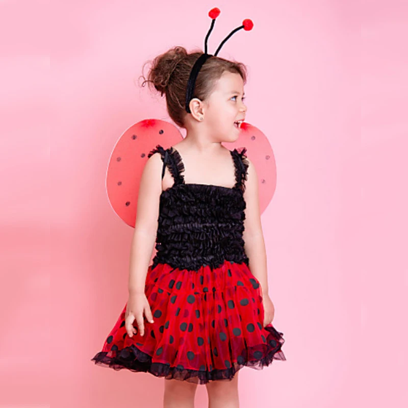 LadyBug Costume Halloween Masquerade Party Suits Girls Role Play Dress Up Tutu 3pc set(dress wing headband) | Детская одежда и