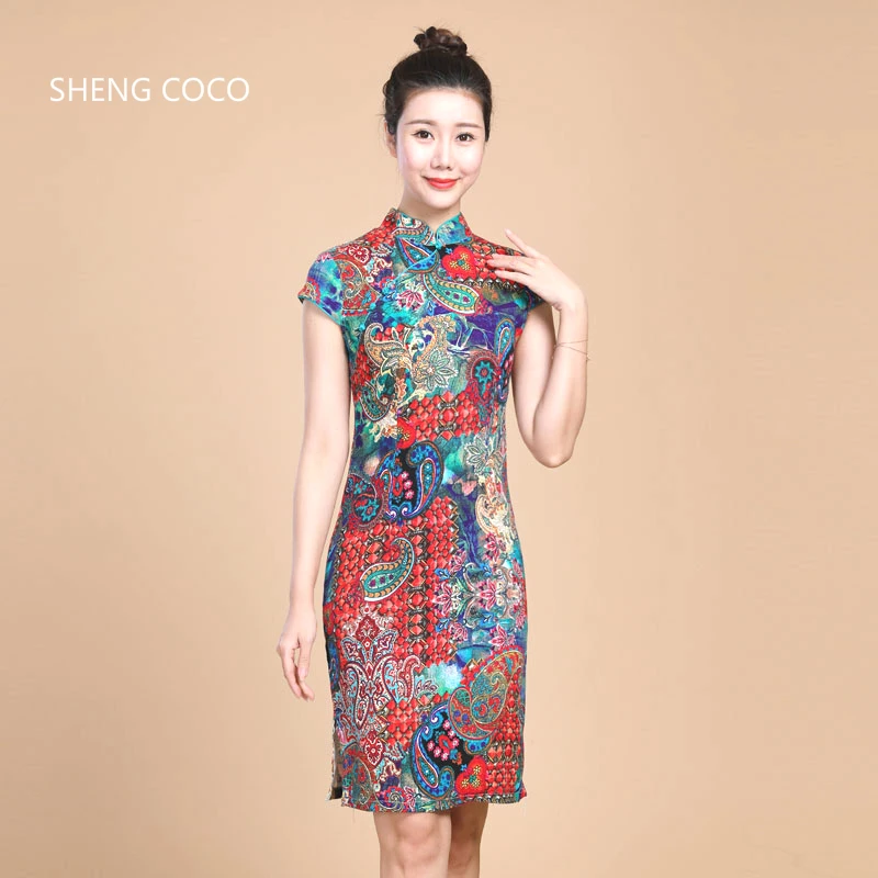 Sheng Coco женское китайское платье Ципао льняное стрейч Чонсам короткое эластичное элегантное платье в китайском стиле 5XL 4XL традиционное платье цвета C281