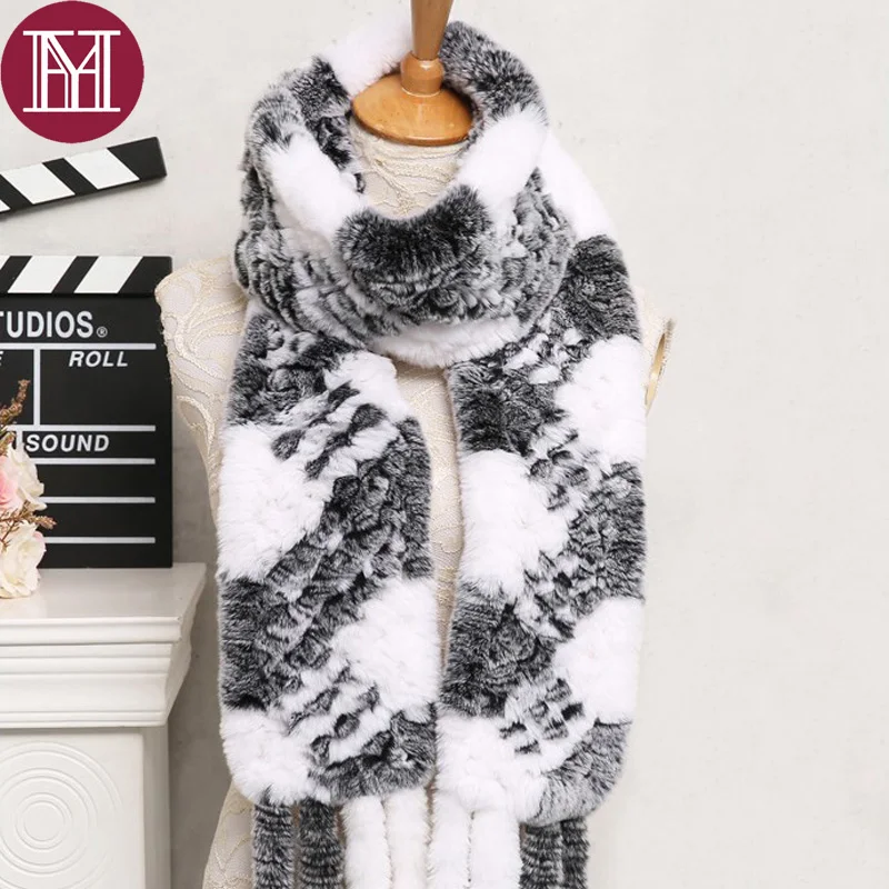 Модный брендовый женский шарф для девочек вязаные шарфы из 100% натурального меха