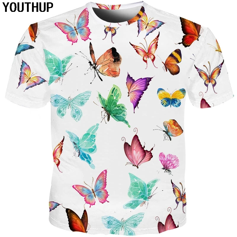 YOUTHUP 2020 повседневные мужские 3d футболки с принтом бабочки Harajuku женские размера