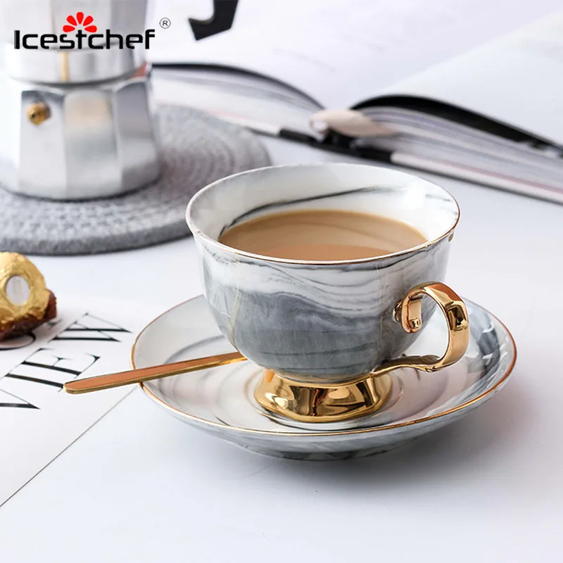 ICESTCHEF 200 мл керамическая кофейная кружка с блюдцем чашка для молока Золотая