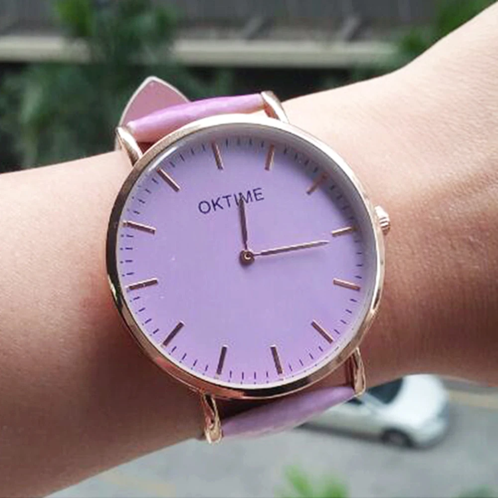 

Creative Discolor Women Faux Leather Band Analog Quartz Wrist Watch Jewelry