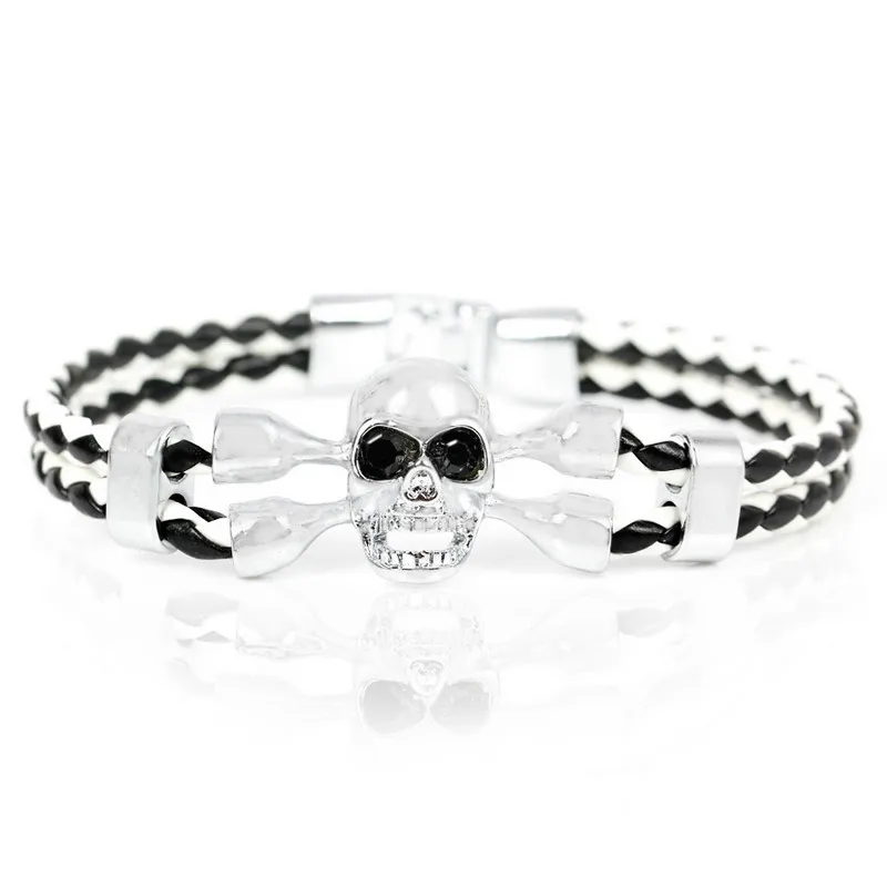 Новинка 2017 модные мужские кожаные браслеты с черепом высококачественные