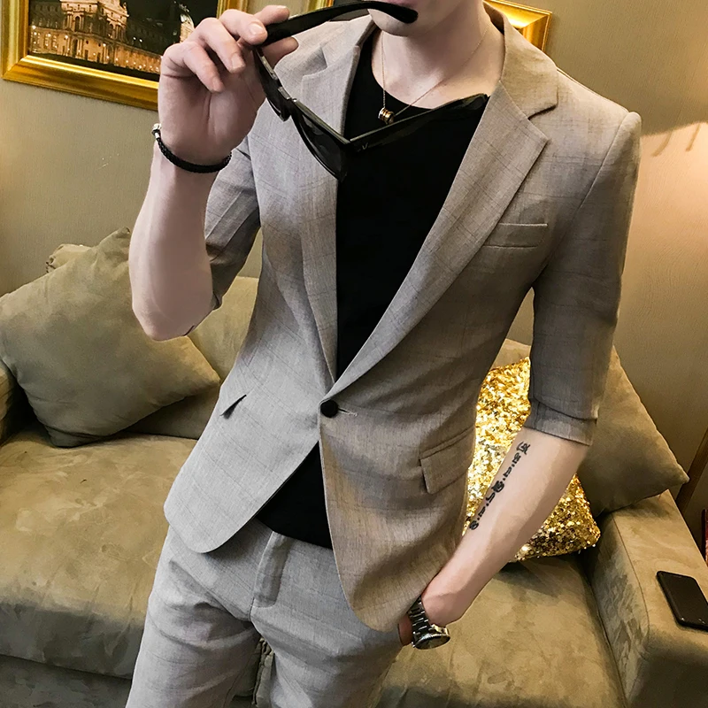 Spring and summer men's sleeves small suit Korean Slim youth hair stylist business two sets of tide (shirt + pants) | Мужская одежда