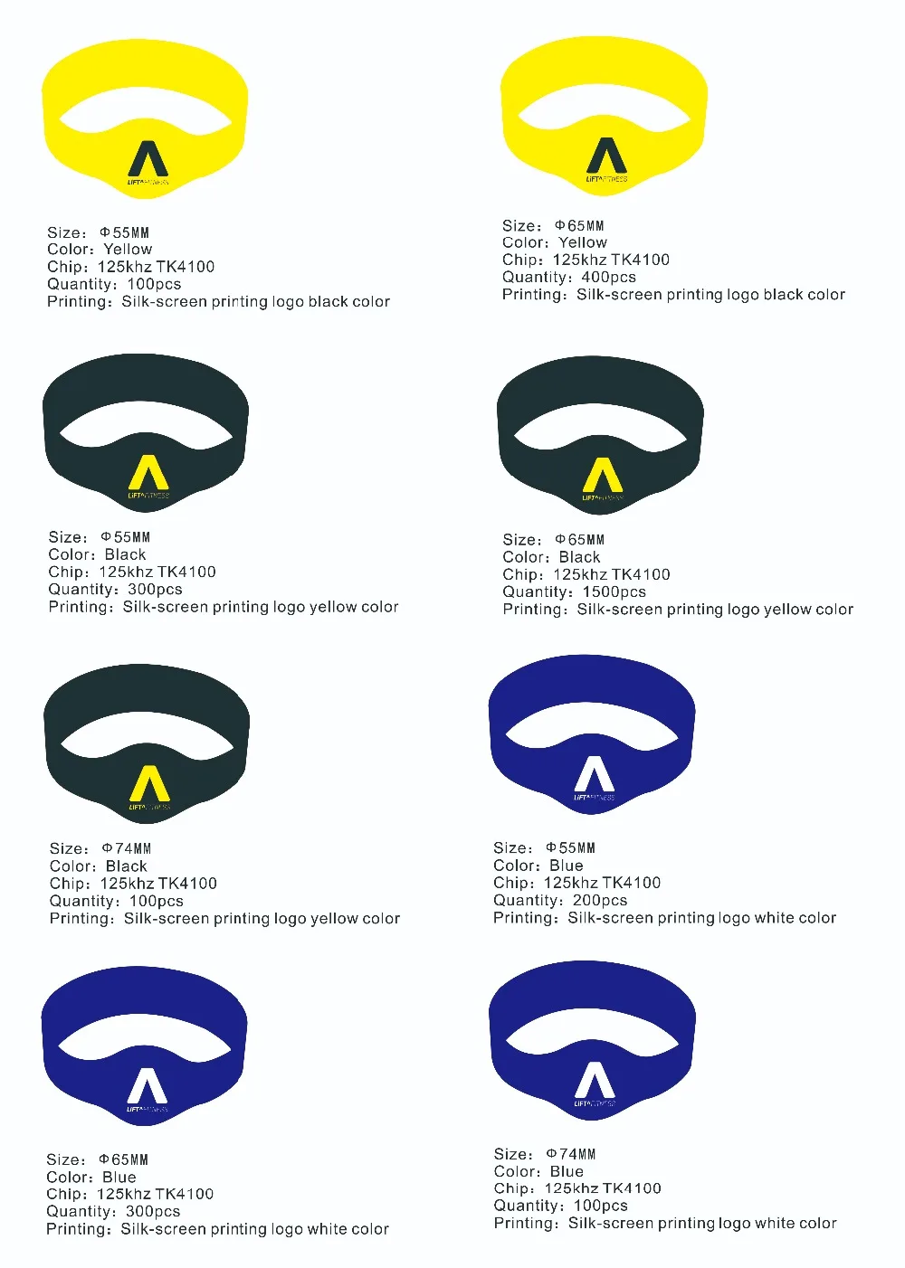 

3000pcs silk-screen printing logo RFID TK4100 Silicone wristband for Fitness
