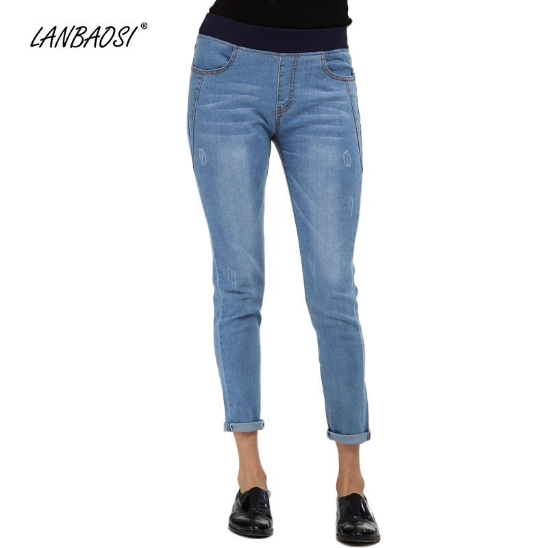 Женские джинсы с эластичным поясом LANBAOSI повседневные обтягивающие джинсовые