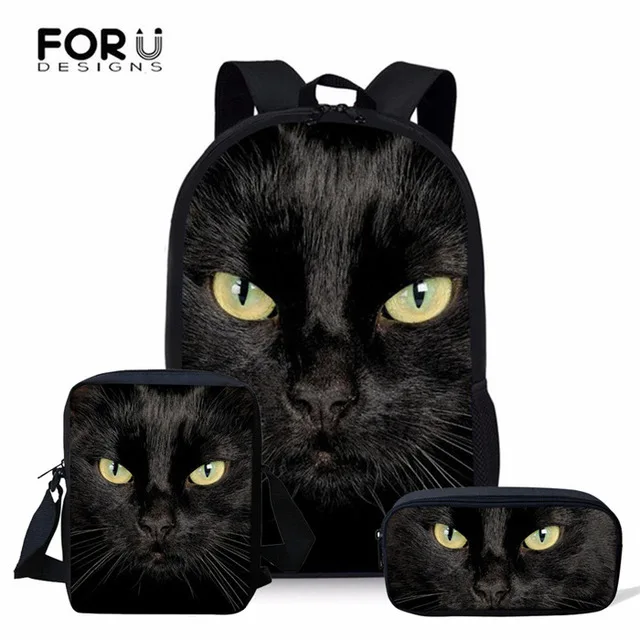FORUDESIGNS/3 шт./компл. школьные сумки для девочек милые черная кошка печать детский ортопедический Рюкзак Детские книжные сумки Mochila Infantil - Цвет: C1305C-E-K