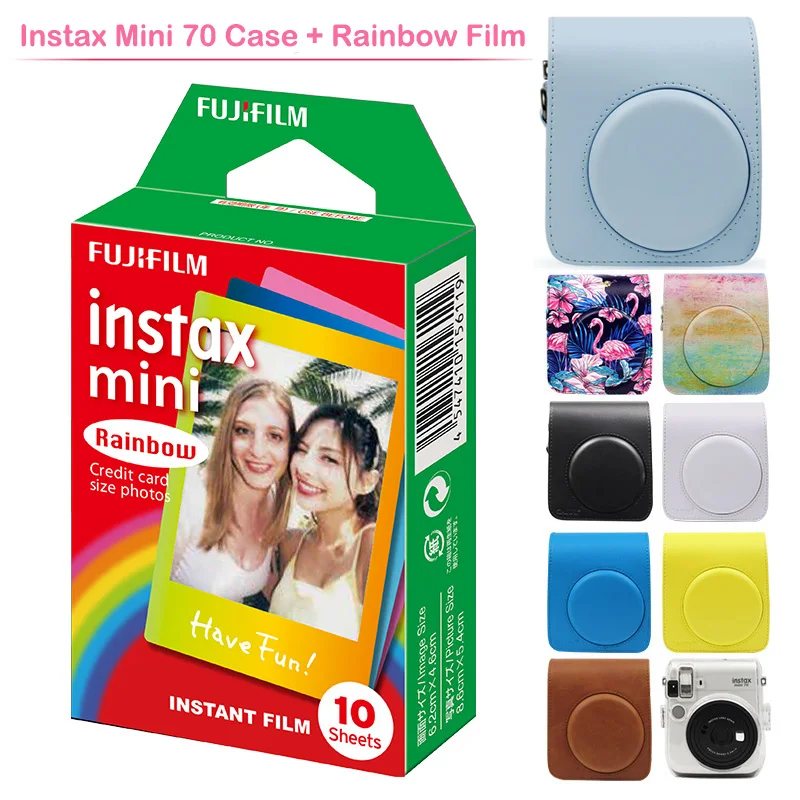 Geniune Fujifilm Instax Мини мгновенная пленка Радуга с защитной из искусственной кожи чехол для камеры Сумка для Fuji Instax Mini 70 камера