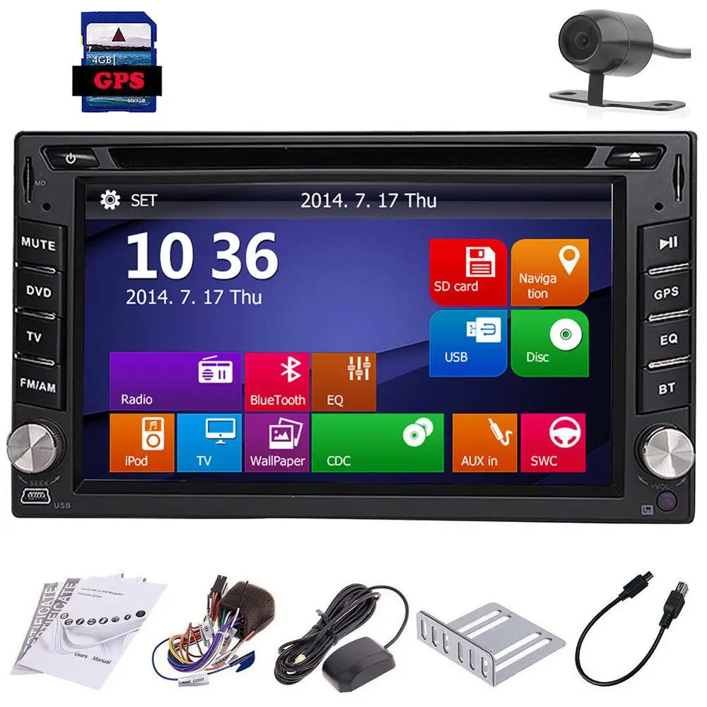 Резервная камера + 6 2 &quotHD двойной Din автомобильный стерео радио dvd плеер gps Nav Bluetooth