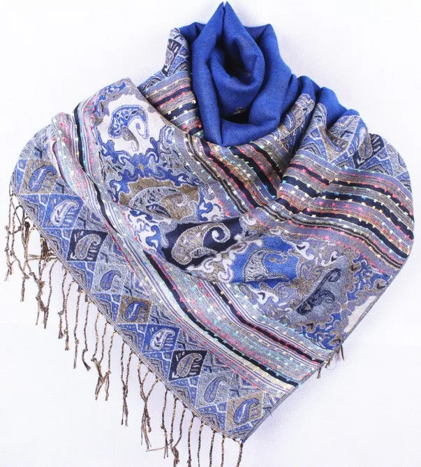 Шарф женский двусторонний из пашмины 70 х190 см классический светло-голубой