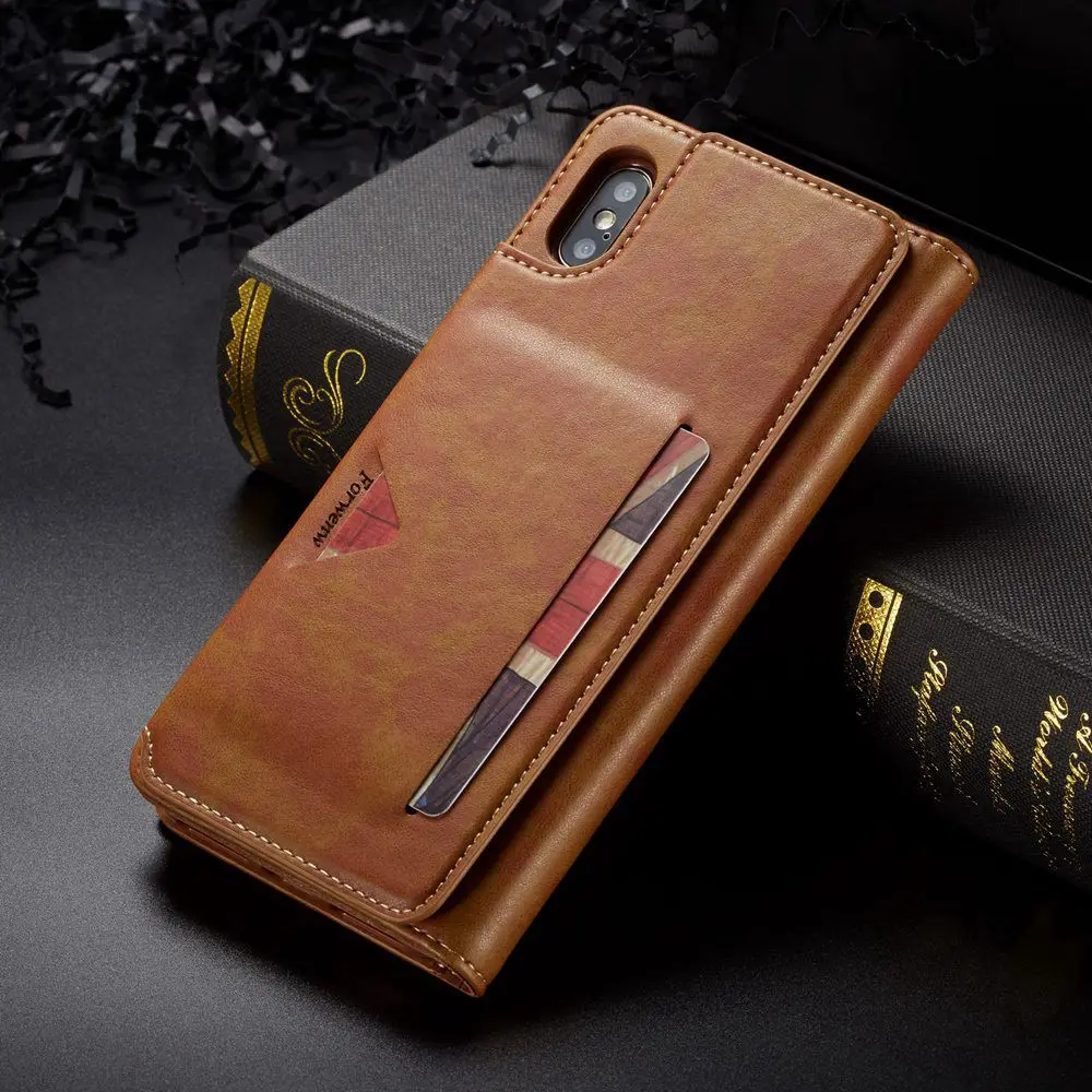 Роскошный кожаный чехол-книжка KISSCASE для iPhone XS MAX XR мульти-держатель карт чехол