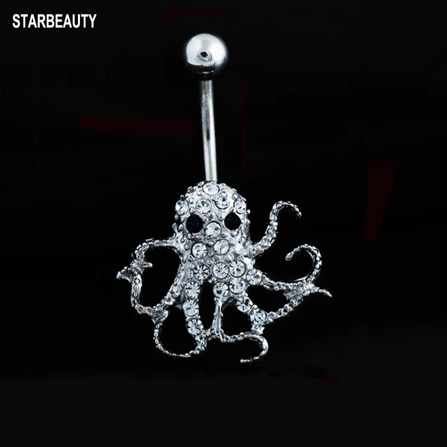 Белый кристалл Осьминог пирсинг пупка Кристалл тела кольцо Ombligo ювелирные