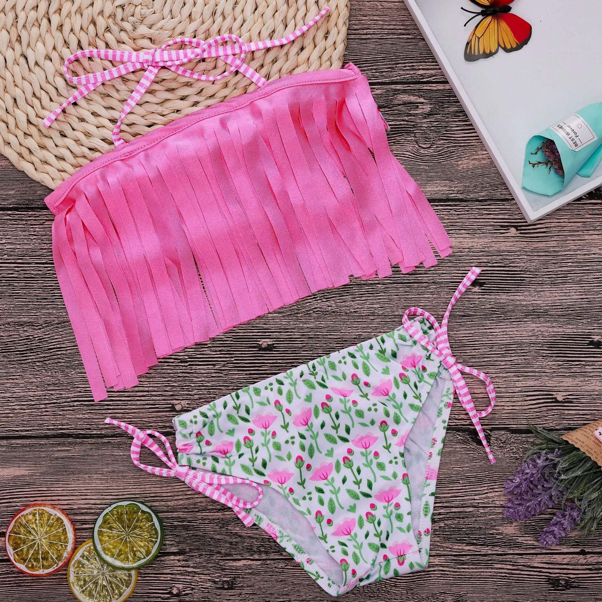 Детский комплект бикини для маленьких девочек 2019 купальный костюм с кисточками