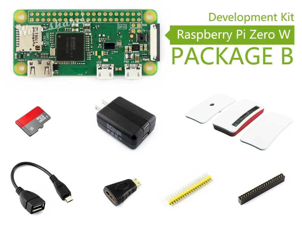 Raspberry Pi Zero W Package B Basic Development Kit Micro SD Card, Power Adapter, Official Case, and Basic Components