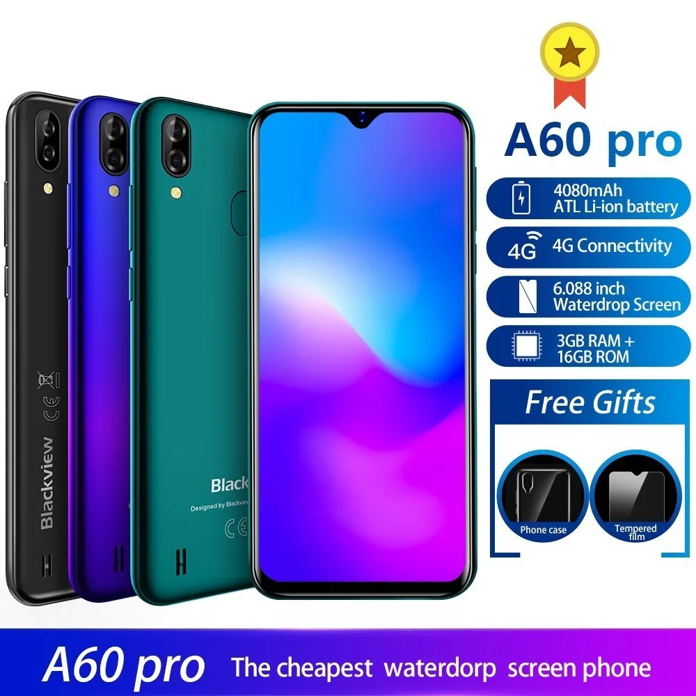 Blackview A60 Pro Android 9 0 pie мобильный телефон MTK6761 четырехъядерный 4080 мАч 3 ГБ + 16 Гб 4G