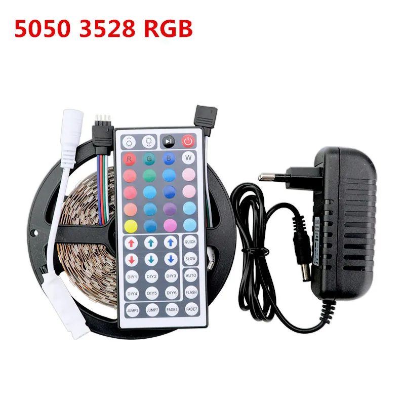 

DC12V RGB LED Strip Light Tape Lamp 300Leds 5M 3528 5050 SMD IP20 String Lamps + 3A Power Adapter +44Key IR Remote Controller