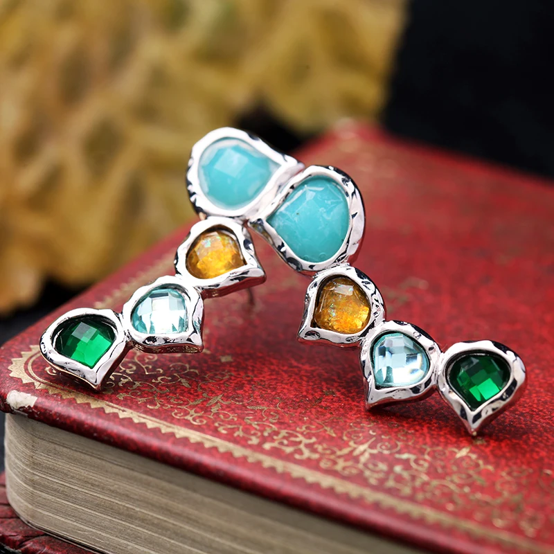 2 шт./компл. синие серьги гвоздики из синтетического камня и разноцветной смолы