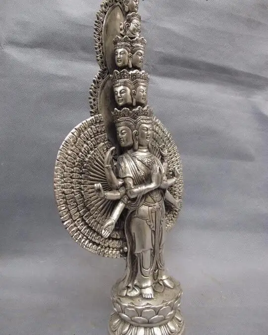 Тибетский буддизм белая медь серебро 1000 ручная Avalokitesvara Guan yin Kwan-yin | Дом и сад
