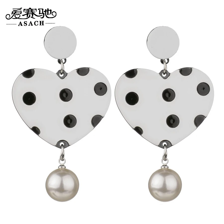 Asach Гипербола пятно в полоску с сердцем персикового цвета кулон серьги Висячие