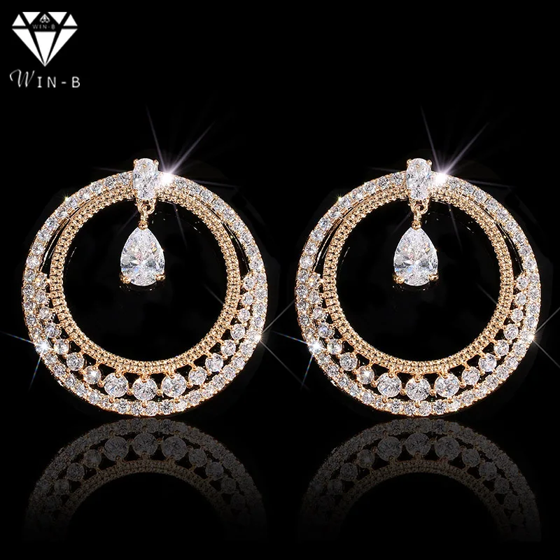 Luxury AAA Zircon Round Crystal Earings with stone S925 silver needle Pendant Circle Dangle Earing Rhinestone Jewelry accessory | Украшения