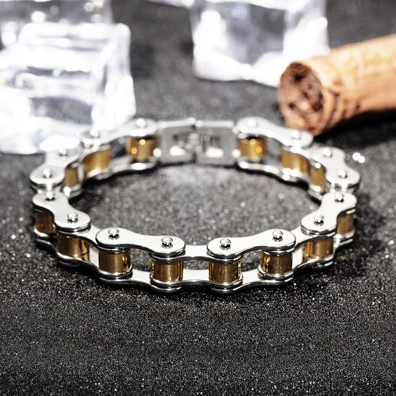 

High Quality Jewelry Gold Black Bicycle Chain Bracelets Men Hot Sales Charm Male Bracelets Bangles For Mans