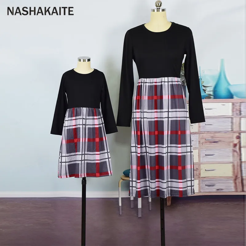 NASHAKAITE/платья для мамы и дочки одежда клетчатое платье дочки|Сочетающаяся семьи| |