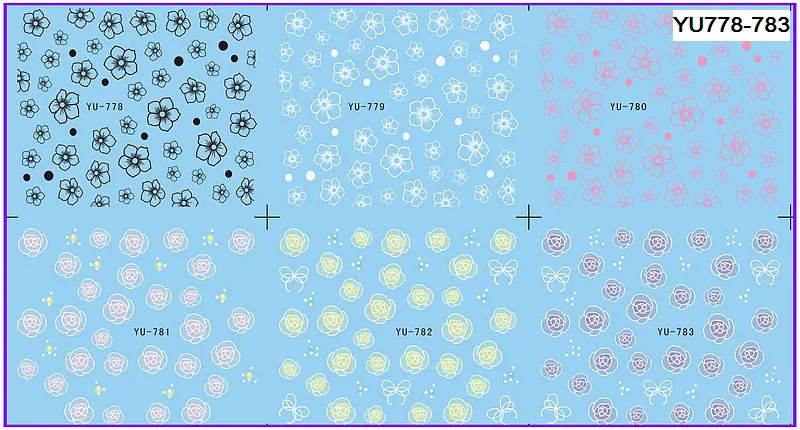 

6 PACK/ LOT WATER DECAL NAIL ART NAIL TRANSFER STICKER BLACK WHITE FLOWER VINE GRASS YU778-783