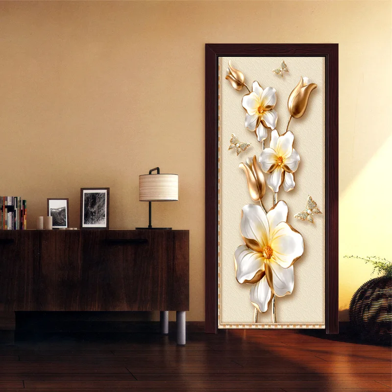 Китайский стиль Золотое время богатство и честь Цветы двери стикер обои