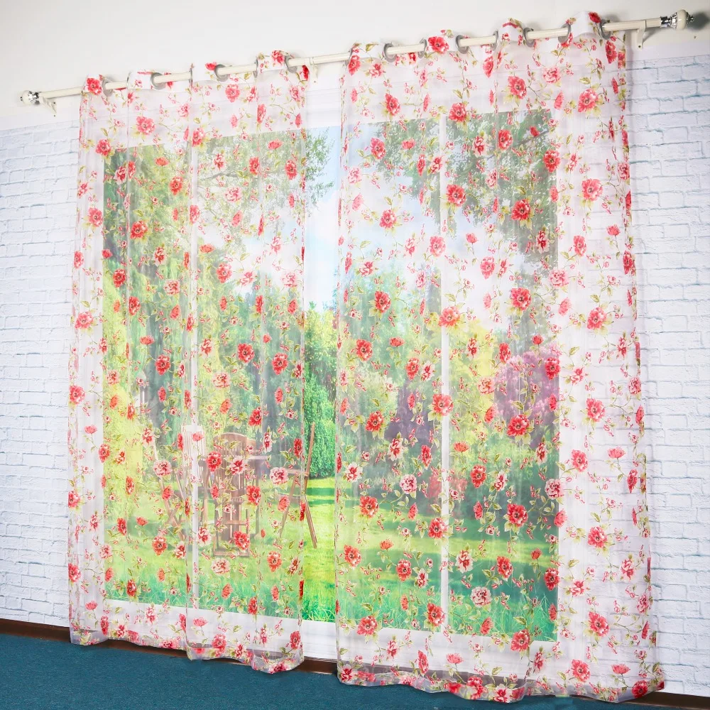 ISINOTEX оконные занавески красные прозрачные Занавески с цветочным рисунком для
