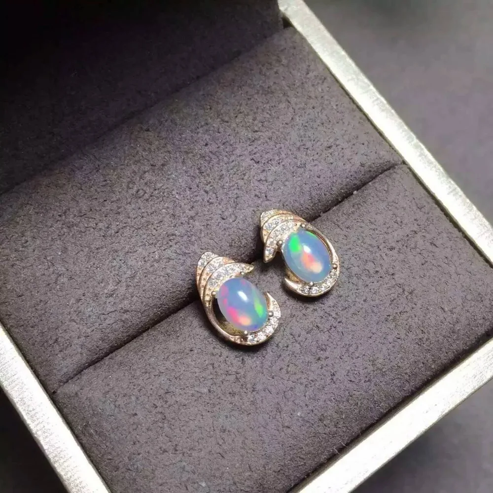 Женские серьги гвоздики из серебра 925 пробы с натуральным опалом|stud earrings|jewelry