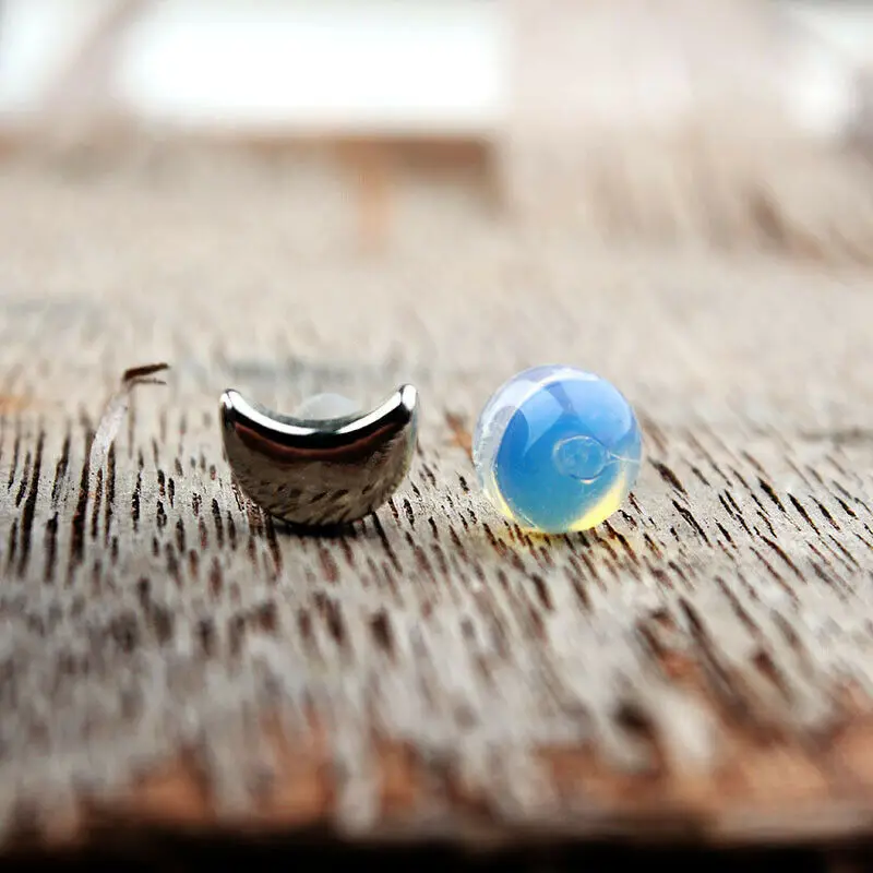 Vintage Moon Round Moonstone Stud Earrings Birthstone Earring Jewelry for Women Girls Gifts | Украшения и аксессуары