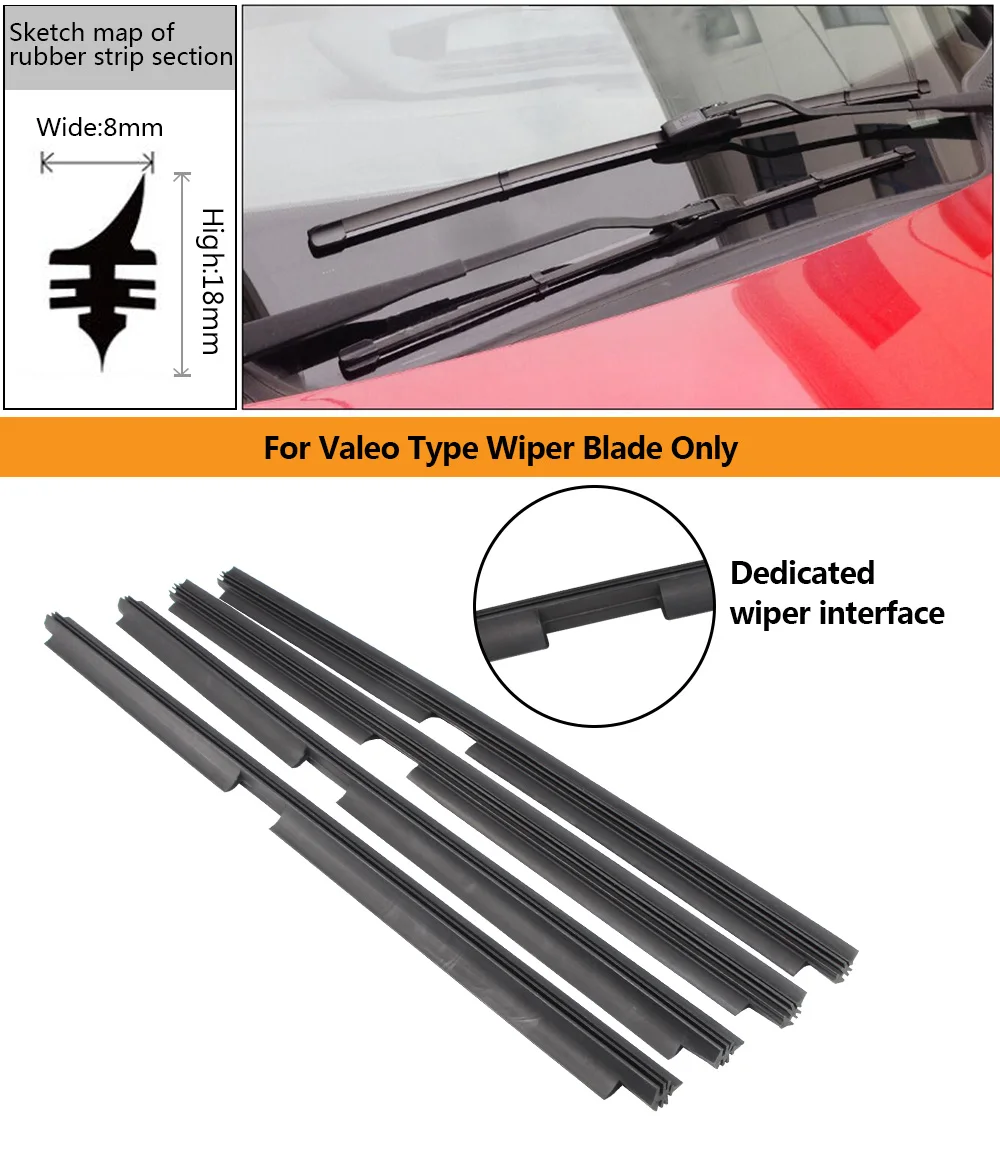 KOSOO 1 шт. Автомобильная вставка автомобиля из натурального каучука для Valeo type Beam Wiper только(заправка) 8 мм 1" 16" 1" 18" 1" 20" 2" 22" 2" 26" 28"