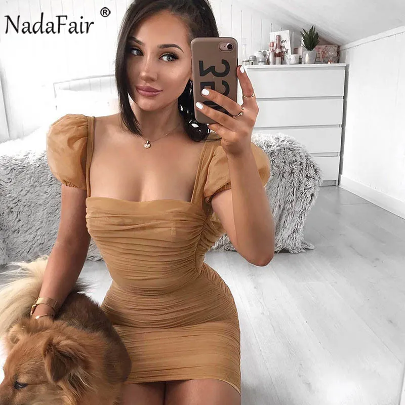 Облегающее пикантное прозрачное Сетчатое платье Nadafair лето 2019 женское мини с