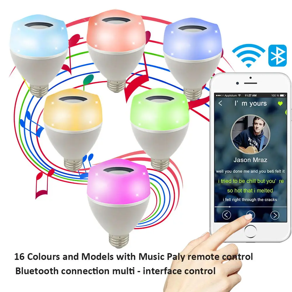 Умная музыкальная лампа E27 8 Вт Беспроводной Bluetooth RGB белый светодиодный светильник с регулируемой яркостью, работы в режиме воспроизведения музыки RGBW Светодиодная лампа с 24 клавишами дистанционного Управление
