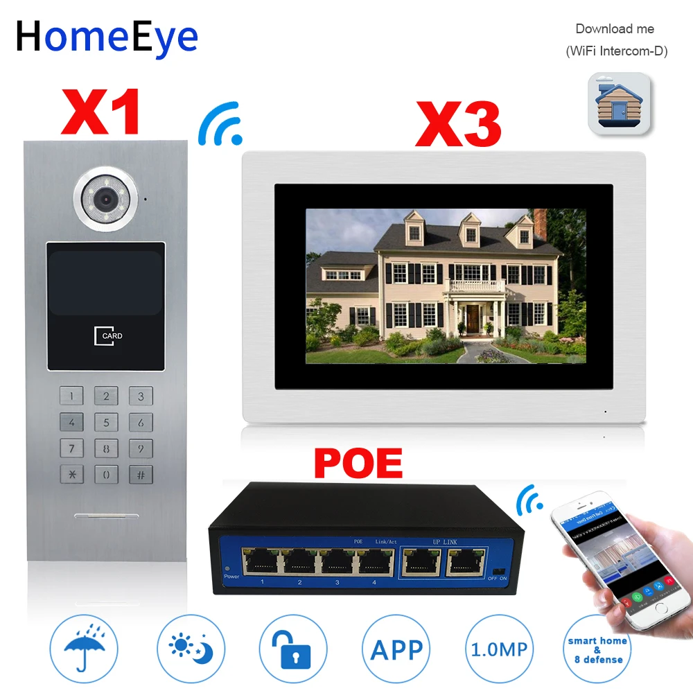 Видеодомофон HomeEye 7 дюймов 720P Wi Fi IP домофон домашняя система контроля доступа