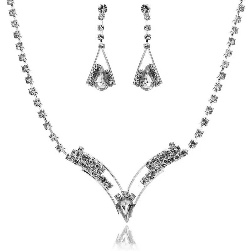 Комплект из колье и серёг с кристаллами|jewelry fabric|plating silverjewelry drop |