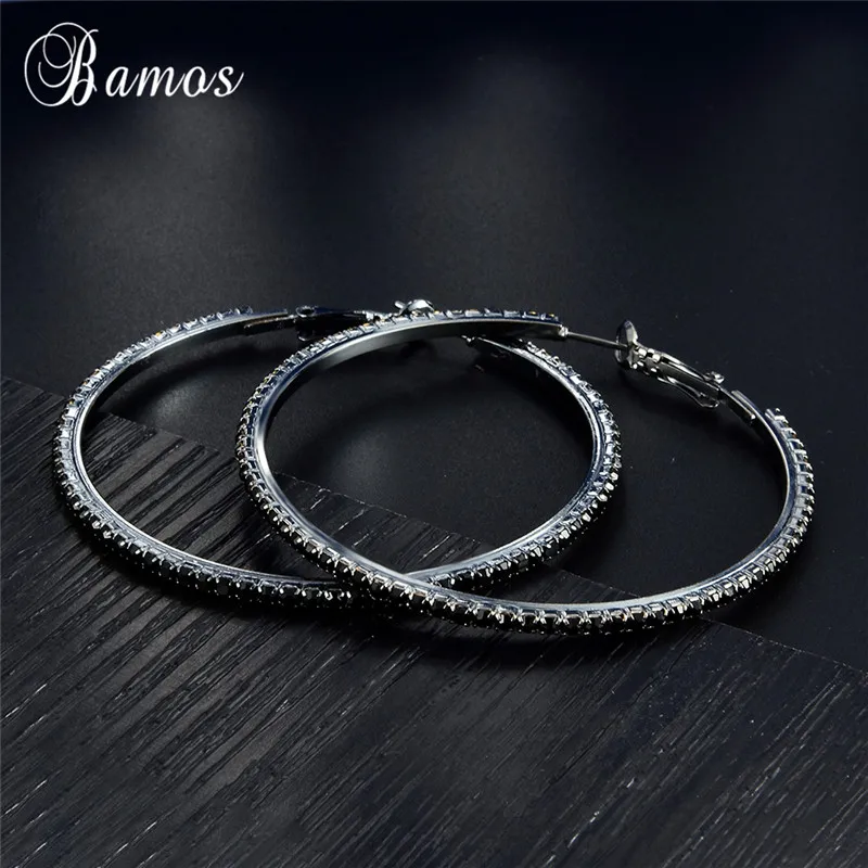 

Bamos Punk Black Large Hoop Earrings Simple Full Zircon Circle Statement Earrings For Women Hiphop Korean Jewelry Accessories