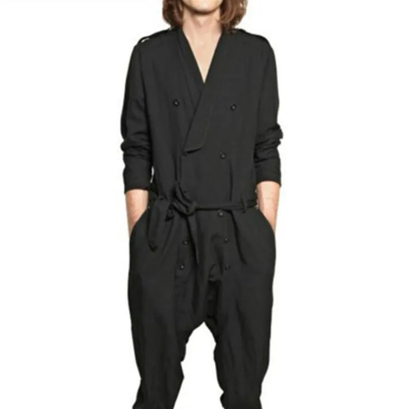 

Jumpsuit Men Rompers One Piece Overalls Cotton Mens Fashion Runway Designer Casual Double Breasted Spring Autumn Outfit Clothes