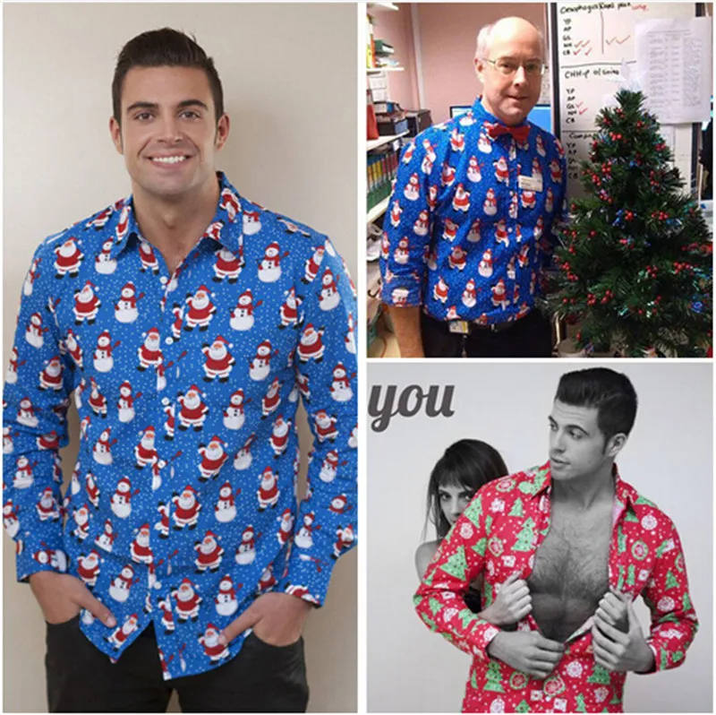 

Men Printed Long Sleeve Floral Shirt Casual Slim Stylish Christmas Shirt Tops
