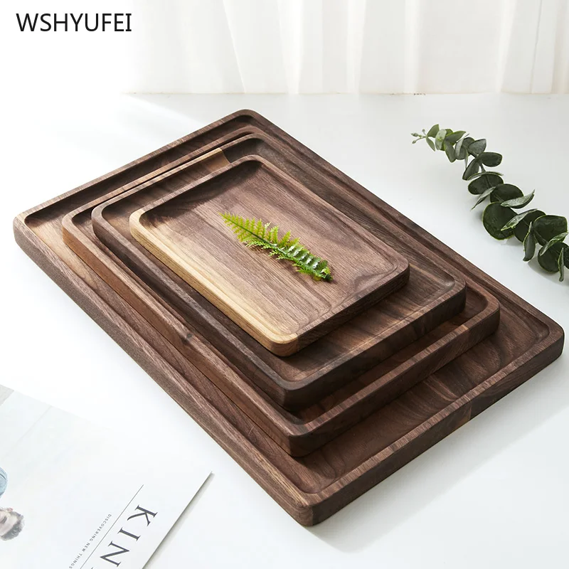 Direct selling high-end black walnut wooden plate rectangular wooden tea tray dessert dessert cake sushi steak bamboo tray
