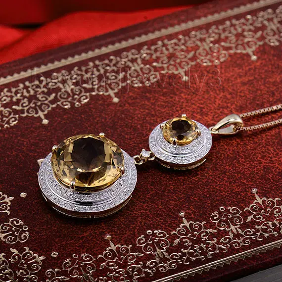 Новинка! 14Kt желтое золото 10.38ct натуральный цитрин Фантастический свадебный кулон